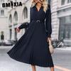 Lapel Shirt Long Skirt Fall Women's Pleated Long-sleeved Dress