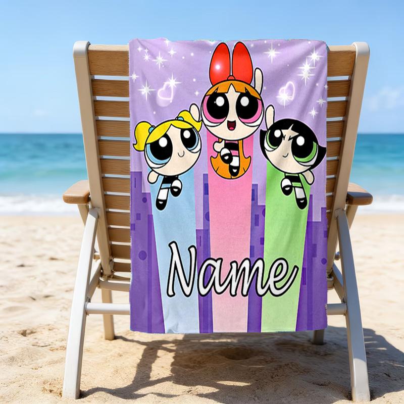 1pc The Powerpuff Girls7 Beach Towel with Custom Name, Beach/Swimming/Bath/Picnic/Camping Towel, Suitable for Seaside Beaches