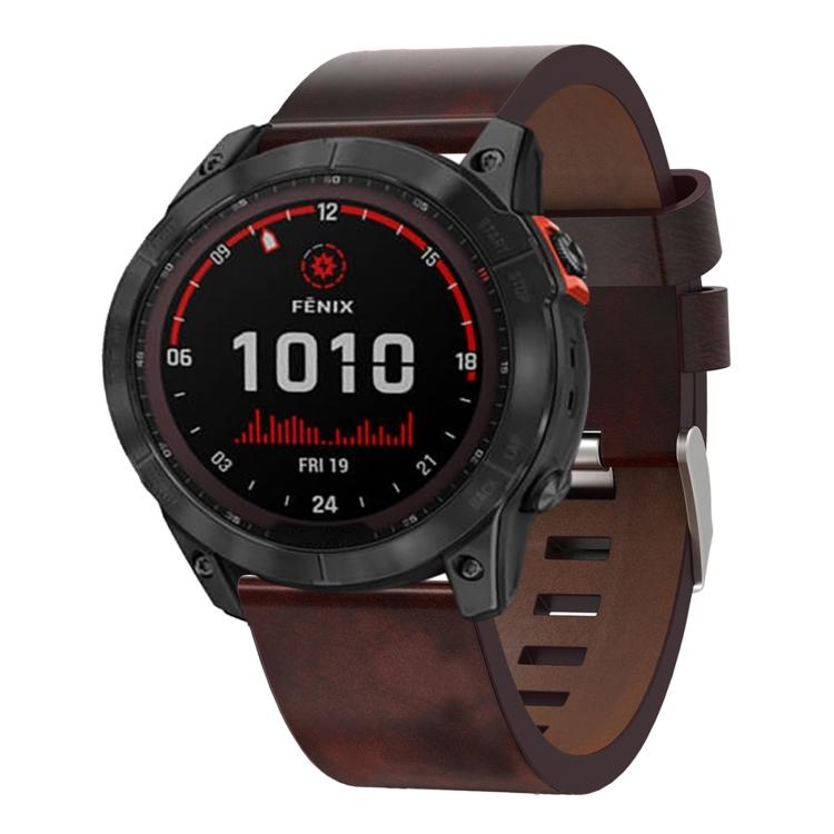 Для Garmin Fenix 7X Solar 26 мм кожаный ремешок со стальной пряжкой