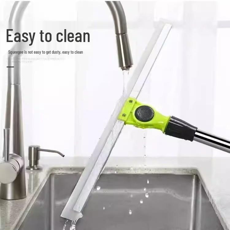 Зеленая телескопическая штанга 1,5 м, напольный скребок для кухни и ванной комнаты - Силиконовая волшебная метла и скребок для воды
