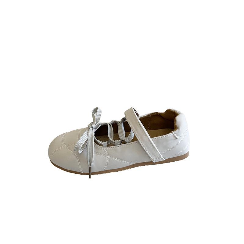 Весна 2025 новые туфли-лодочки на плоской подошве с неглубоким вырезом, ремешки, балетки на мягкой подошве, туфли Мэри Джейн, универсальная женская обувь