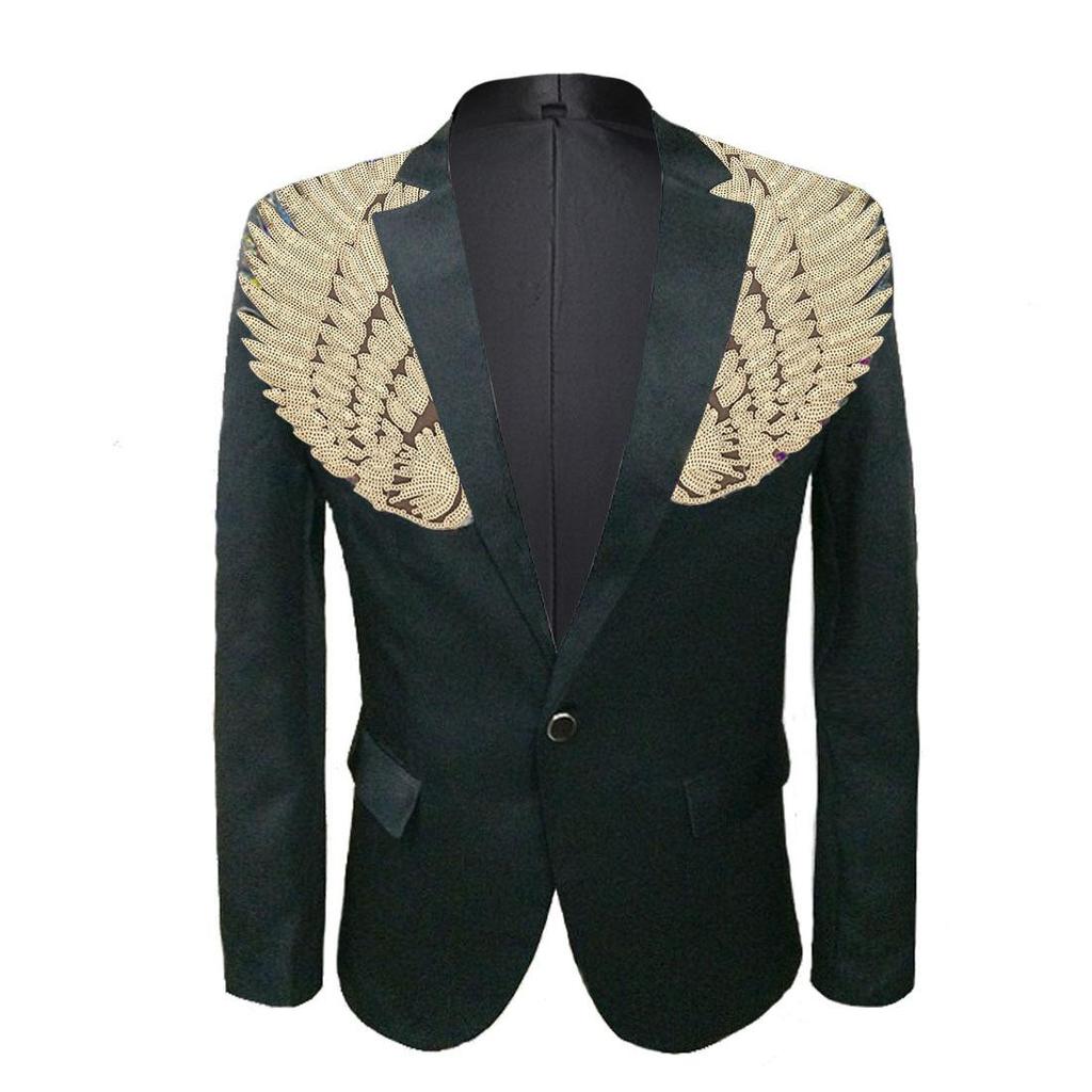 Мужская мода золотистый блестящий пиджак с крыльями