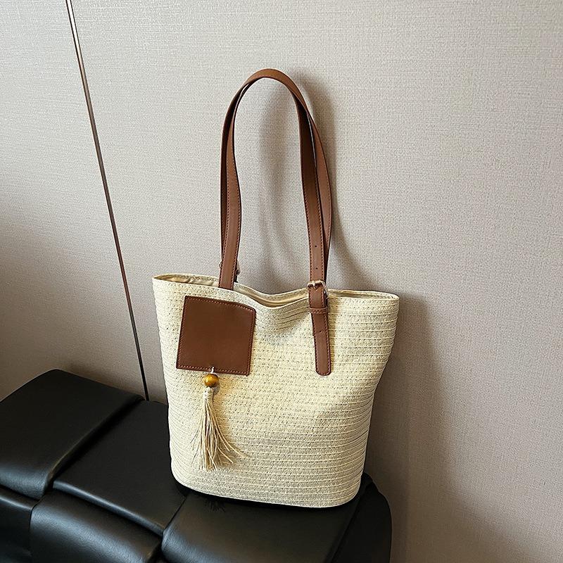 Летняя женская сумка-шоппер большой вместимости на плечо, в ленивом стиле, для отпуска, соломенная плетеная сумка, модная трендовая плетеная сумка-тоут