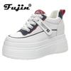 8,5 см кожаные кроссовки из микрофибры на танкетке, модные массивные кроссовки, белые повседневные удобные весенне-осенние туфли для скейтборда на толстой подошве