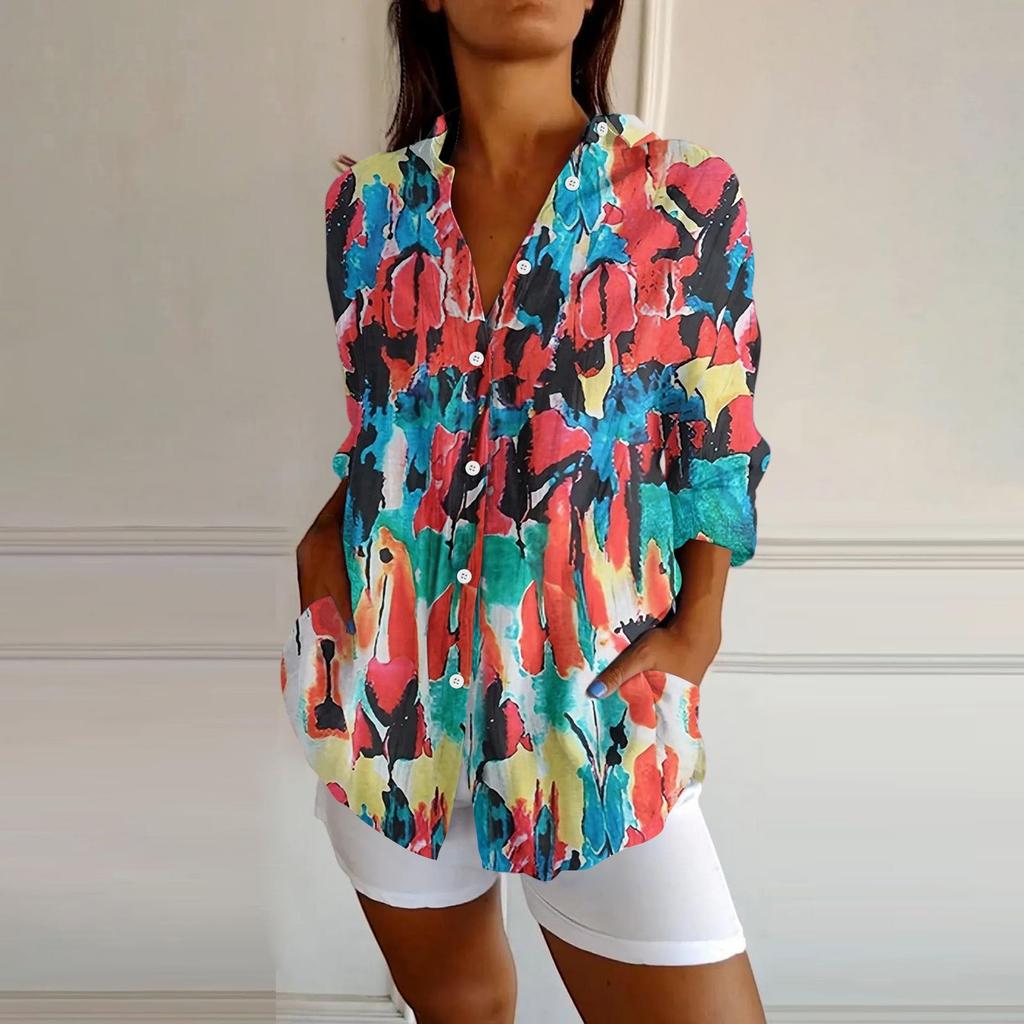 Womens Button Down Shirts Cotton Linen Long Sleeve Dress Shirts Casual Summer Tops Work Blouses