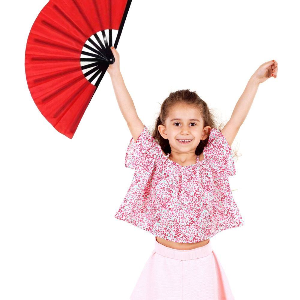 Black Red Chinese Tai Chi Chinoiserie Gift Folding Stage Fan Plastic Bone Fan Yoga Fan Kung Fu Fan