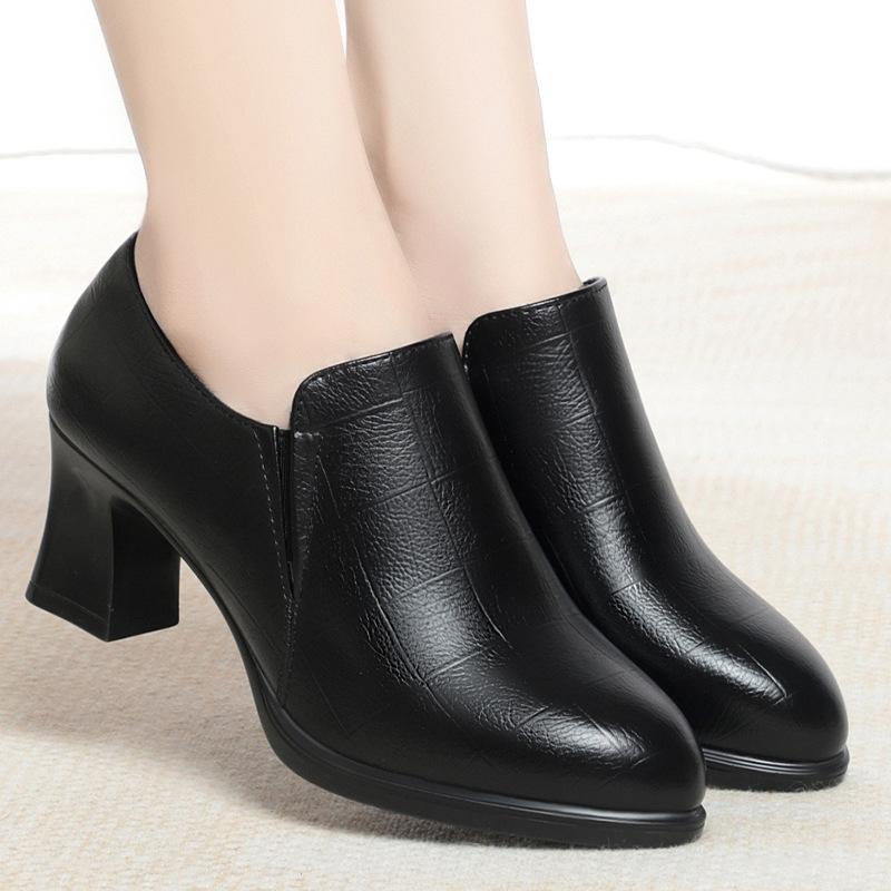 Модные новые зимние женские сапоги на высоком каблуке, нескользящие, удобные, до щиколотки, осенние, универсальные, модные, мягкие, кожаные, неглубокие сапоги для ежедневного ношения мамой