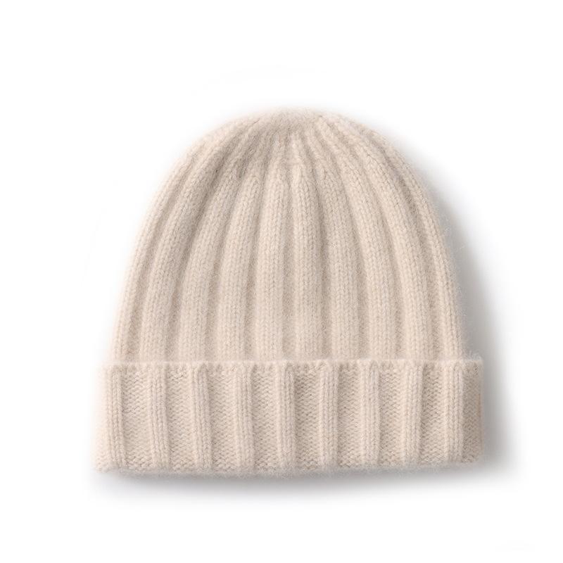 Кашемировая шапка Осень и Зима Новый стиль Женская мода Повседневная Защита ушей Шапка-бини с отворотом Однотонная Вязаная шапка