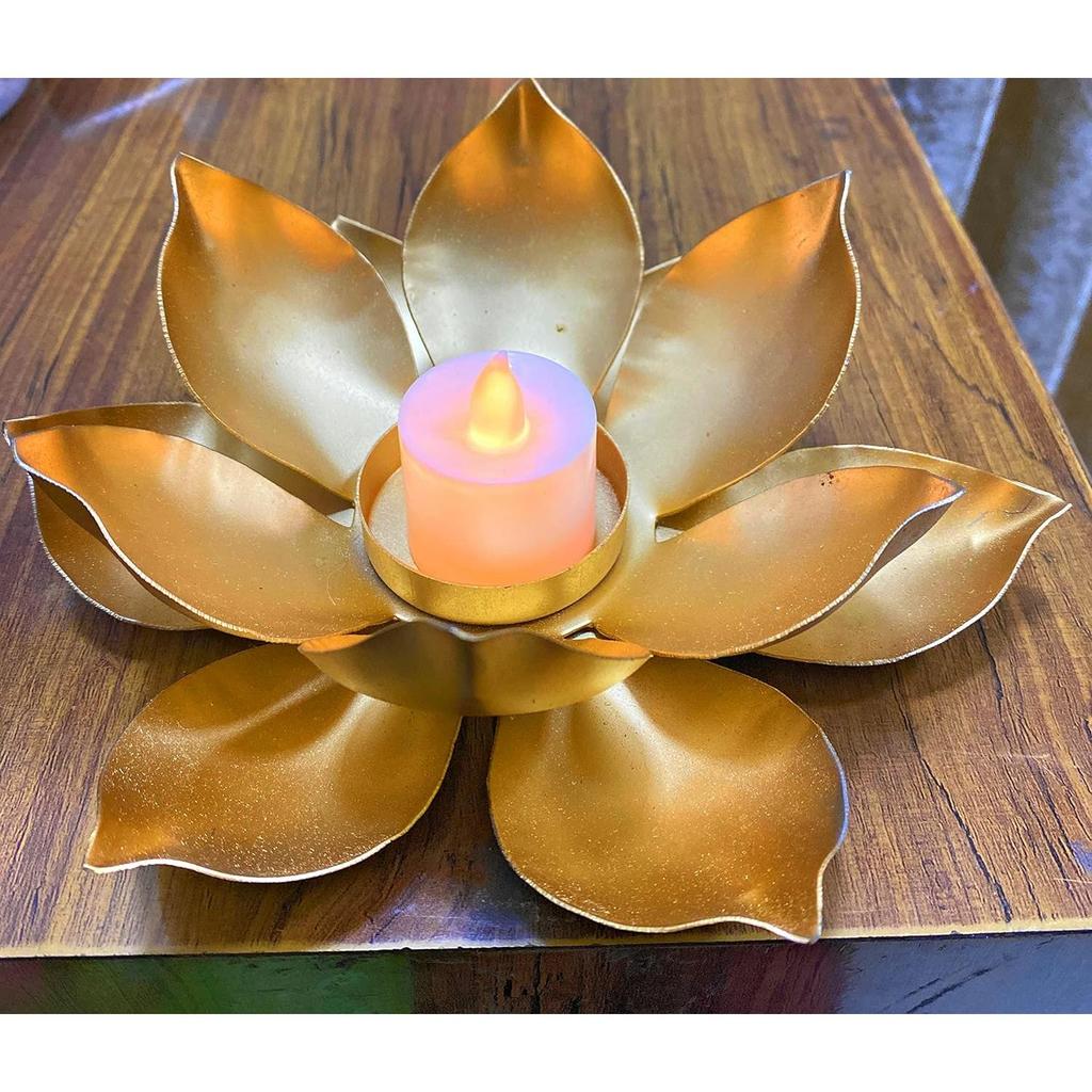 Golden Metal Big Size 7 Inch Table Lotus Flower T-Light/Tealight Holder