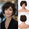 Европейская и американская мода, Короткий кудрявый парик с коричнево-черными прядями, Ретро пушистый парик с мелкими кудрями, Высокотемпературное волокно