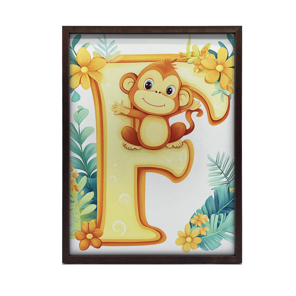 Poster Cheerful "F" With Monkey Poster Cheerful "F" With Monkey, 30X40 Cm, Dark Brown Wooden Frame, 230 Gsm Matte Paper