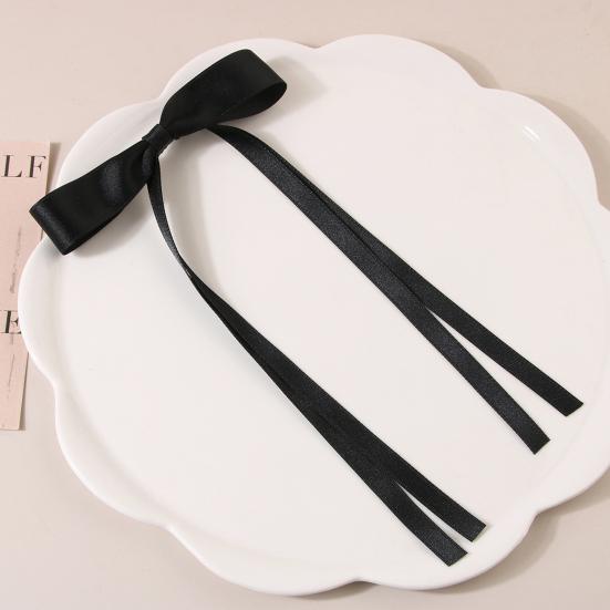 Women Hair Clip Bow Satin Retro Long Ribbon Large Size Solid Color Anti-slip Hair Ponytail Decoration Hairpin Hair Accessory Hair Barrettes