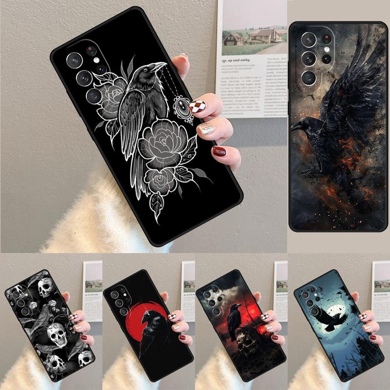Готический Чехол-Крышка из Силикона с Вороном Для Samsung Galaxy note 10 pro S26 S25 S24 S23 S22 S21 Plus S25Ultra Capa