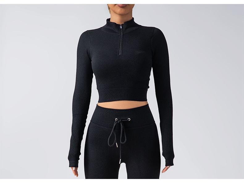 Women's Seamless Fitness Yoga Set: Zipper Long-Sleeve Top & Drawstring Hip-Lifting Trousers