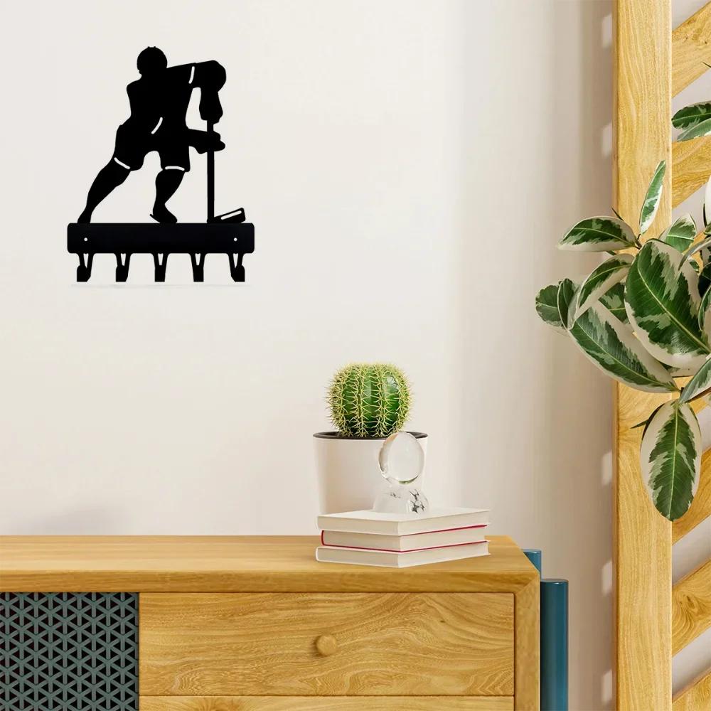 1pc Hockey Defense Sport Key Hooks Holder Wall Mounted Hook Up Wall Art Home Decor Coat Rack Hooks for Sports Enthusiasts