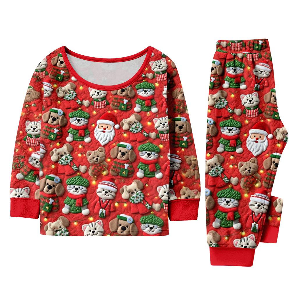 Matching Family Christmas Print Flannel Homewear Set Long-Sleeve Top And Pants
