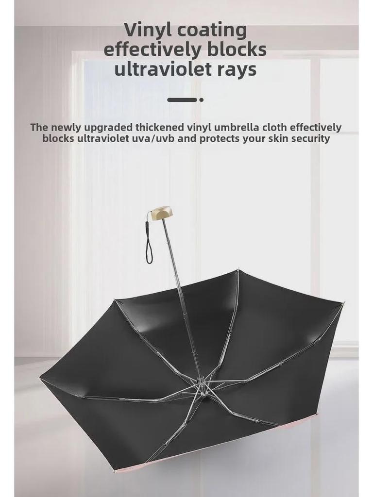 Black Plastic 50% Fold Ultra-Light Pocket Umbrella - Portable, Mini, for Sun/Rain