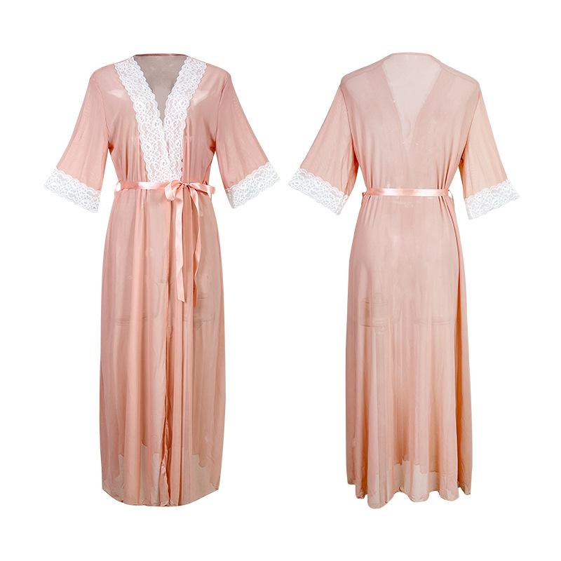 New Mesh Pajamas Women's Lace Light Luxury Short-sleeved Cool Nightgown Bathrobe Women's Clothing
