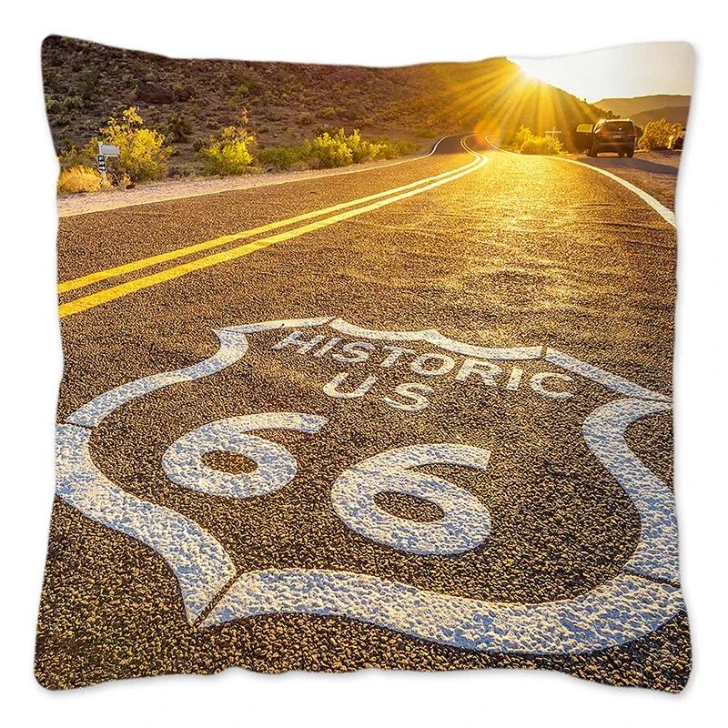 Наволочка Route 66 Retro, украшение для дома, полиэстер, наволочка для дивана, наволочка для автомобиля, натуральный пейзаж, Funda Cojin