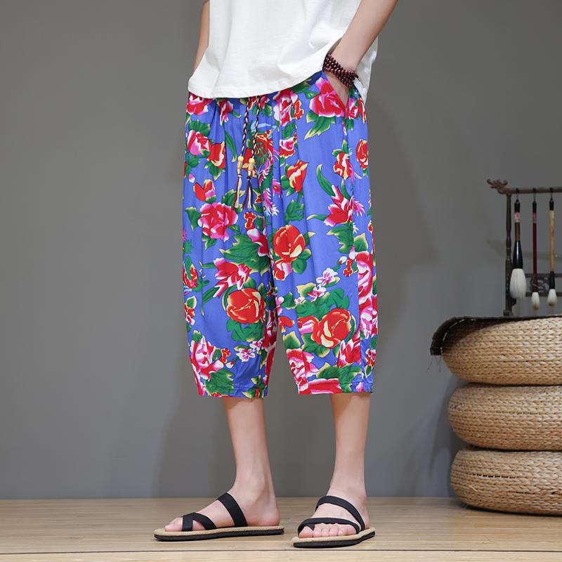 Pants Harem Flowers Baggy Men Men 2025 Summer Japanese Men Women Hip Hop Wide Leg Pants Bloomers Calflength Pants Joggers