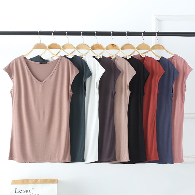 Sleeveless V-Neck Slim-Fit Modal T-Shirt for Women - Summer 2024 Korean Style