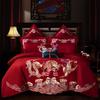 Luxury Dragon & Phoenix Embroidered Wedding Bedding Set - 4-Piece Festive Red Quilt for Newlyweds