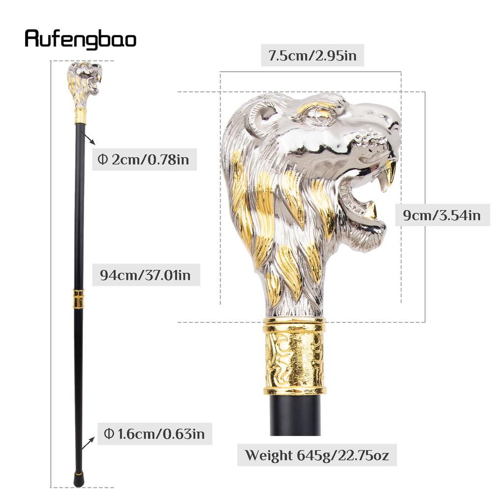 Golden White Lion Head with Mustache Fashion Walking Stick Decorative Cospaly Vintage Fashionable Walking Cane Crosier 94cm