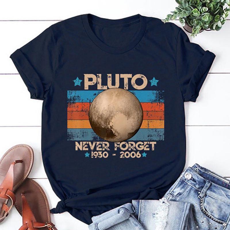 Vintage Never Forget Pluto Nerdy Astronomy Space Science T-Shirt Fashion Creative Design Round Neck Short Sleeve Tees