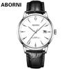 Мужские часы ABORNI, классические простые кварцевые мужские часы, водонепроницаемые светящиеся деловые часы с календарем и неделей, мужские часы