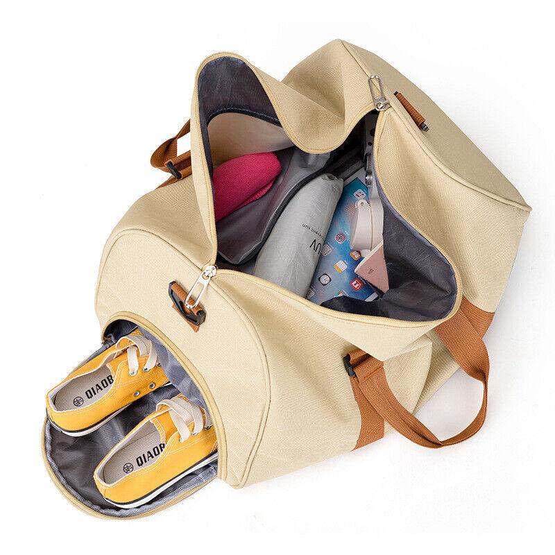 Canvas Travel Duffle Bag Tote Waterproof Lugage Bag Sports Gym Large Bag with Shoe Pocket Leisure Weekender Overnight Bag