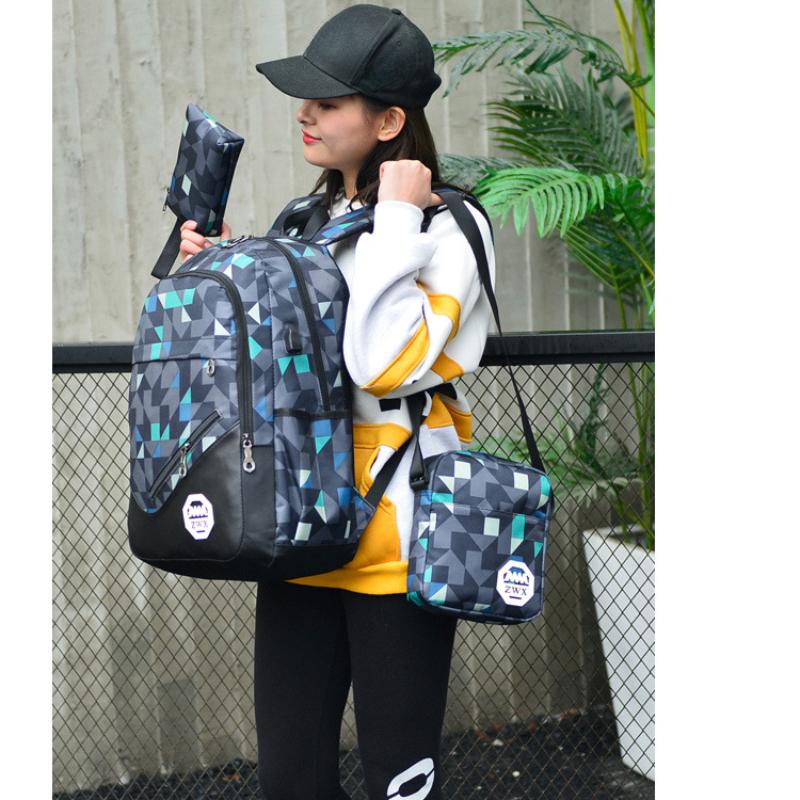 Комплект из 3 предметов, рюкзак для мужчин и женщин, повседневный рюкзак для ноутбука с зарядкой через USB, школьная сумка большой емкости, уличный дорожный рюкзак