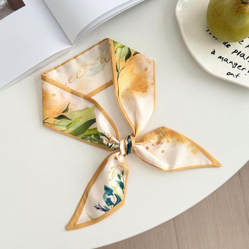 Silk Scarf Long Strip New Small Fresh Pastoral Headscarf Bow Headband Tied Bag Streamer Decorative Scarf Belt