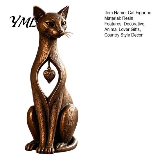 Animal Lover Gifts Vintage Distressed Cat Figurine, Rustic Statue for Desk Shelf Home Country Style Decor Decor, Handcrafted Retro Ornament,