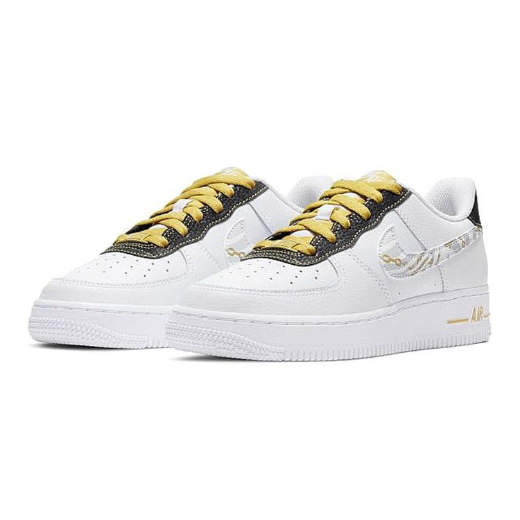 Nike Air Force 1 07 LV8 GS Gold Links Zebra Print Kids Sneakers White Saturn-Gold Black DH5480-100