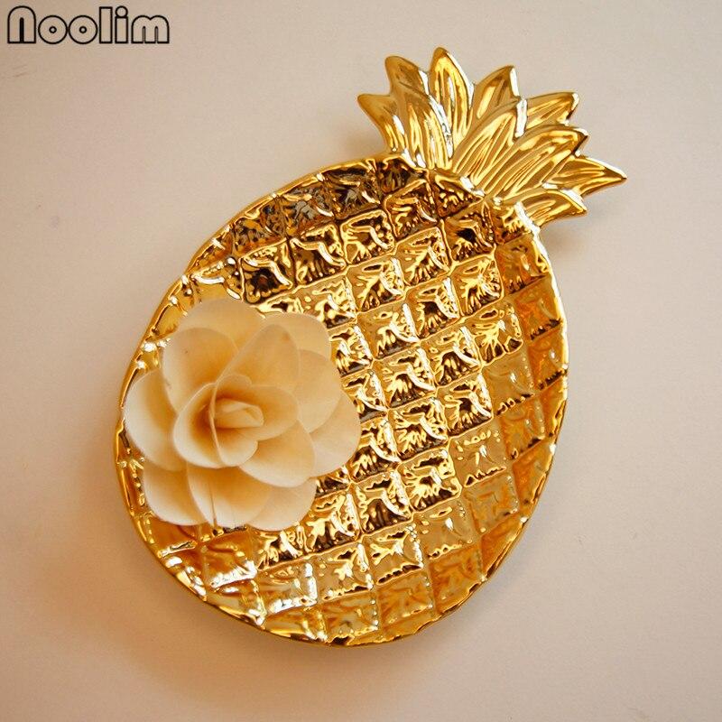 Gold Plated Pineapple Ceramic Storage Plate Snack Plates Dessert Jewelry Dish Make Up Tray