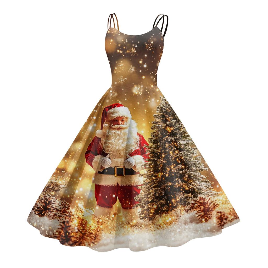 Women's Fashion Christmas  Printed Sexy Strapless Gothic Cocktail Dress Punk, Vintage Dress.