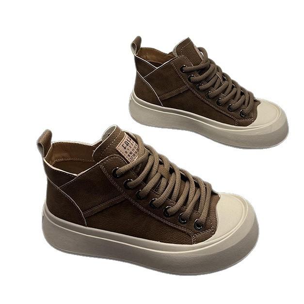 Кожаные уродливо-милые туфли с высоким верхом и большой головой женские 2025 весна новые ретро мягкая подошва женская обувь универсальные спортивные и повседневные кеды