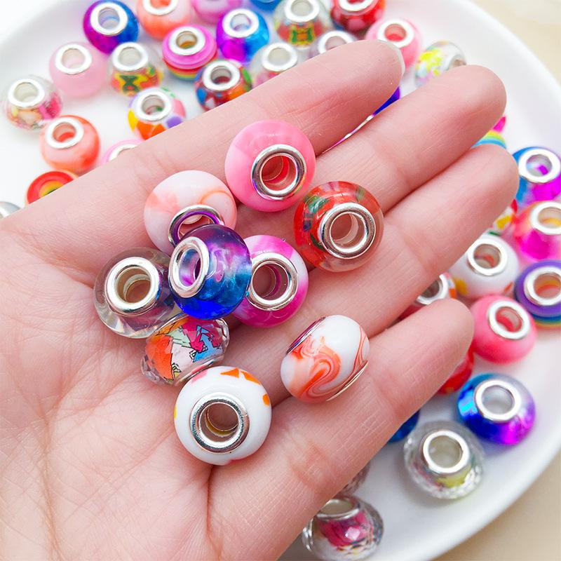 Ассорти из бусин с крупными отверстиями в стиле панцзя (10 шт): Желтый, зеленый, розовый, синий, фиолетовый для браслетов своими руками.