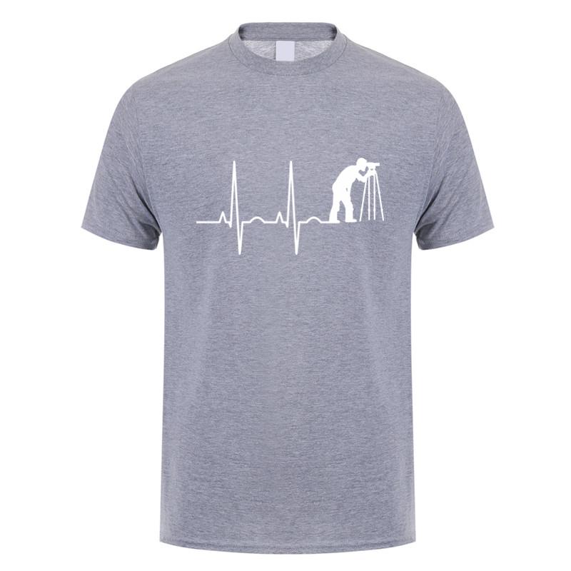 Heartbeat of Land Surveyor T Shirts Summer Unisex Cotton Short Sleeve Land Examiner Cartogropher Oversized Tshirt OZ437