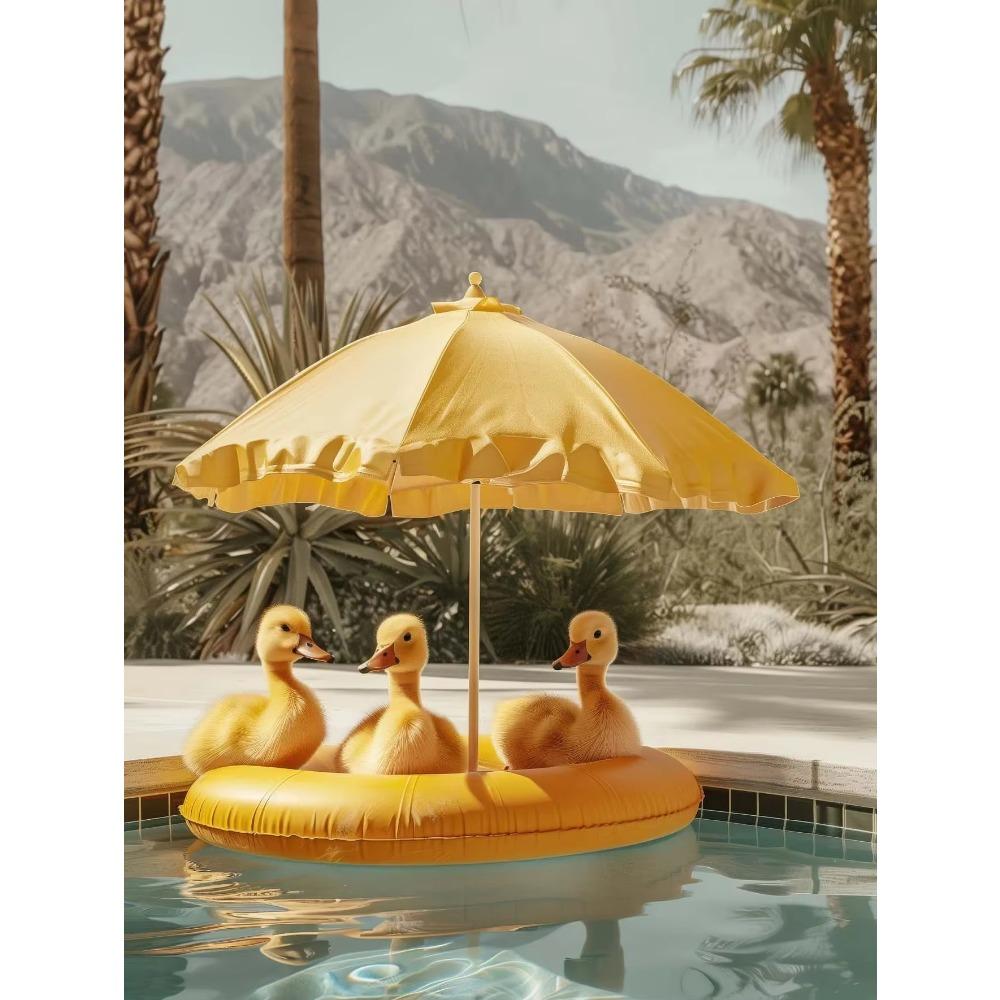 Leopard Penguins Zebra Flamingo Lion Pig in The Swimming Pool Poster Print Wall Art Canvas Painting Picture Room Home Gift