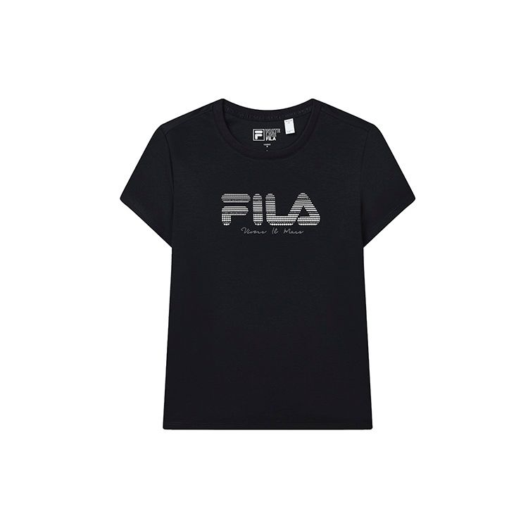 Fila Повседневная мягкая однотонная хлопковая вязаная футболка с логотипом и буквой, женские топы, Легендарный-Синий F11W227107FNV