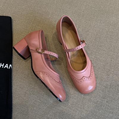 Версия из коровьей кожи~ универсальные туфли Мэри Джейн с пряжкой из одного слова, легкие туфли на толстом каблуке, женские туфли в стиле ретро с квадратной головкой из кожи, маленькие одинарные туфли