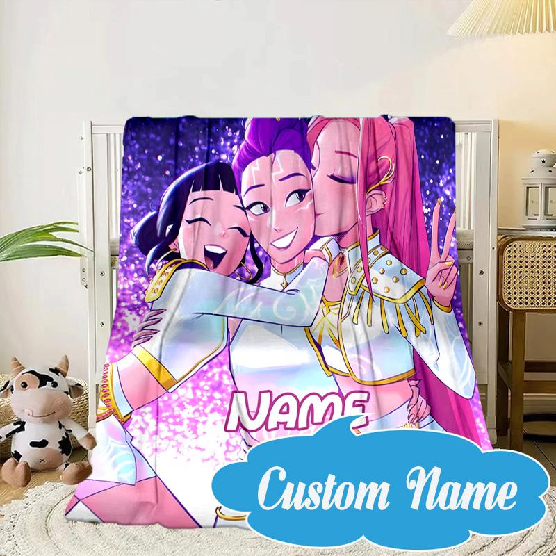 Custom Name KPop Cartoon Blanket bed sofa Blanket Flannel Blanket for Camping, Hiking, Picnic Essentials,gift for Fan family