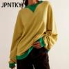 JPNTKY Women's Fashion Casual Solid Color Print Long Sleeve O-Neck Hoodies & Sweatshirts