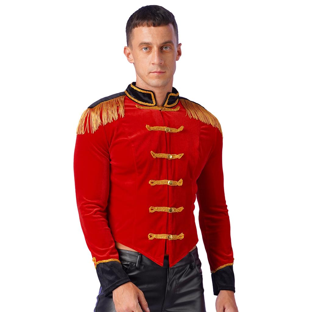 Мужской костюм манежа с бахромой на плечах, бархатная куртка, пальто для вечеринки на Хэллоуин, цирковой шоумен, фрак, маскарадный костюм, нарядное платье