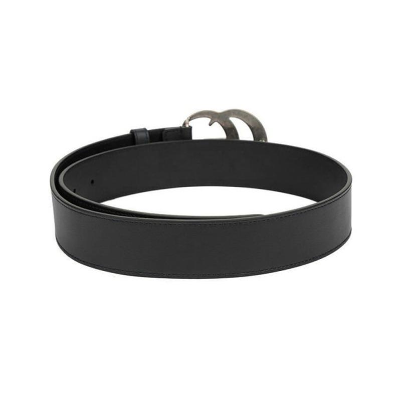 Gucci Серия Double G Двойной G Настоящая кожаная пряжка Кожаный ремень Мужчины и Женщины Один стиль Парный стиль Черный Ширина 4 см 397660-AP00N-1000