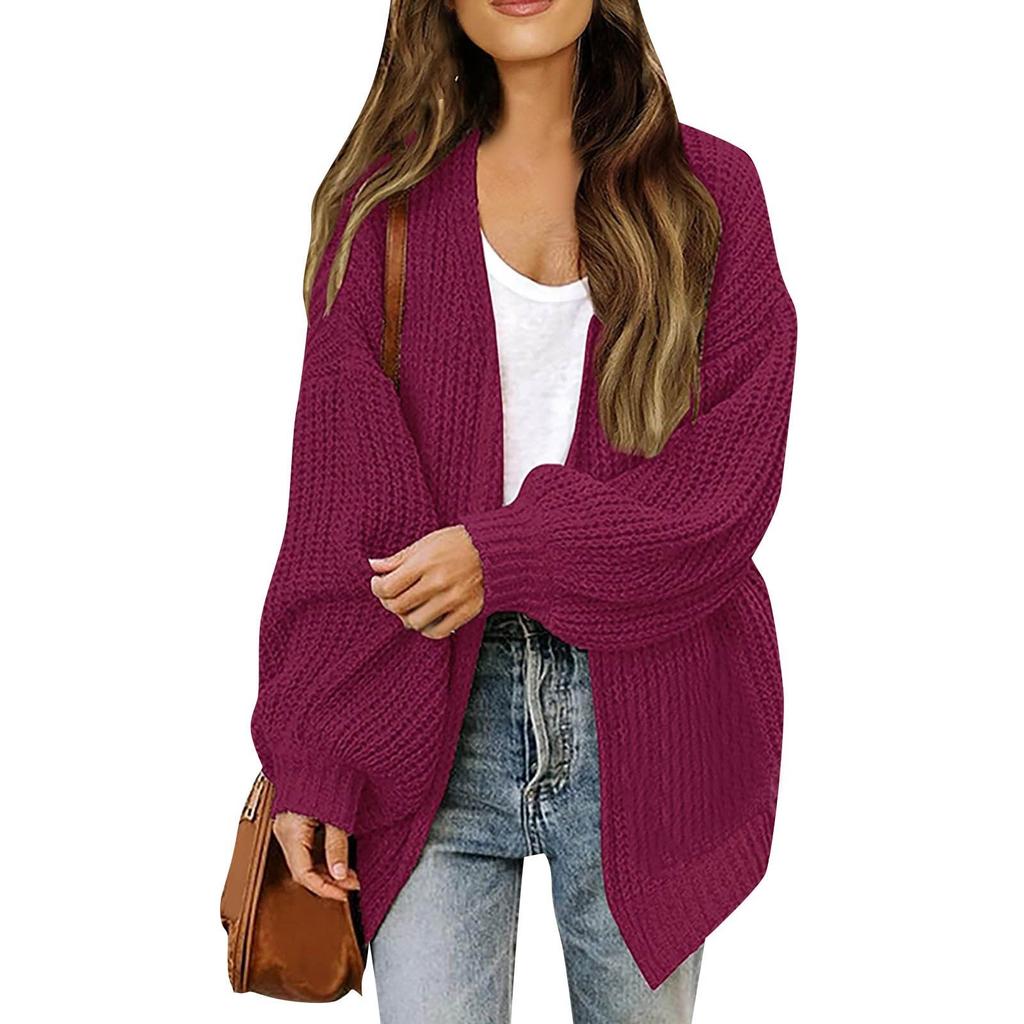 Women's Solid Color Sleeve Coarse Wool Pocket Knitted Cardigan Sweater Sweater For Women