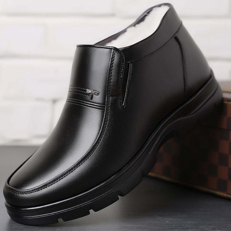 Хлопковая обувь мужская натуральная кожа зимняя теплая бархатная подошва из говяжьей кожи для мужчин среднего и пожилого возраста зимняя шерстяная нескользящая мужская хлопковая кожаная обувь