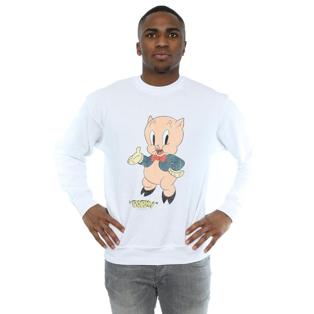 Looney Tunes Mens Porky Pig Distressed Sweatshirt