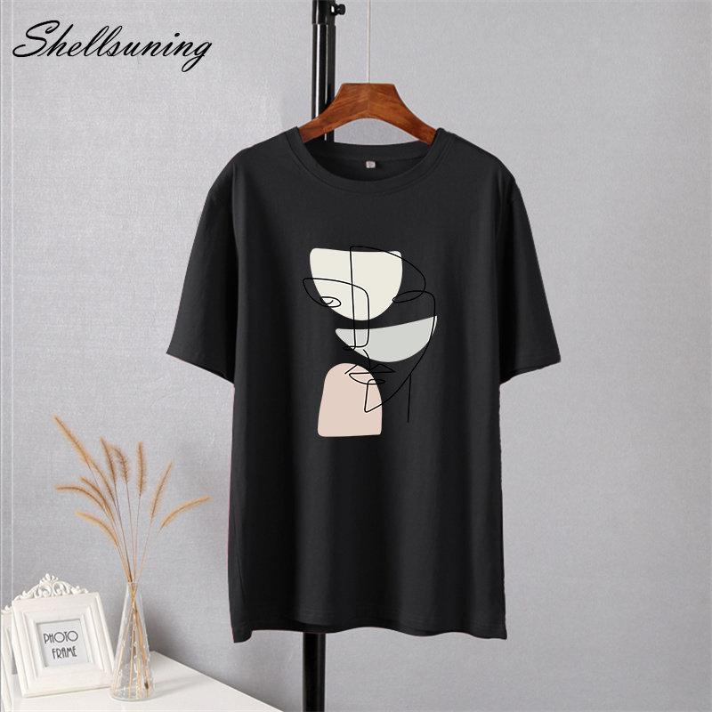 Shellsuning элегантная футболка с принтом персонажей, женские летние шикарные повседневные футболки, хлопковый джемпер, пуловер большого размера, женские топы